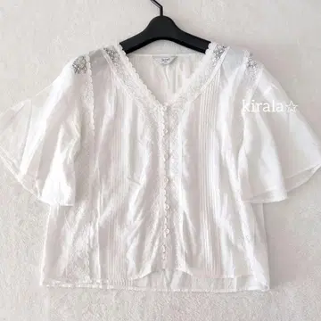 슬로브 이에나 여름 레이스 반팔 블라우스