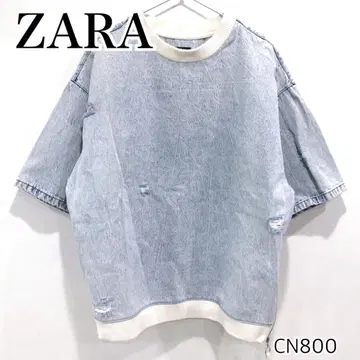 ZARA 자라 빈티지 가공 크러쉬 데님 리브 상의