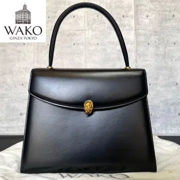 WAKO 긴자 와코 블랙 카프 가죽 골드 금장 장식 핸드백 정가 14만