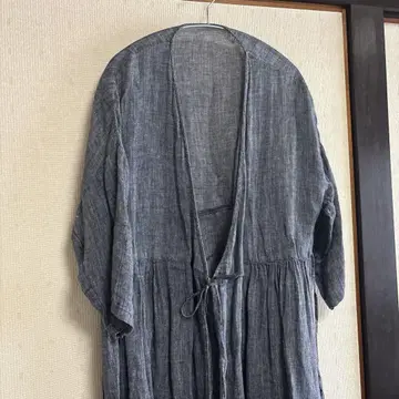 네스트로브 그레이 린넨 롱 가디건 허리 리본 포함