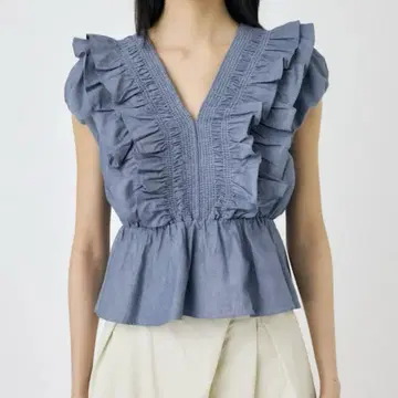 SHOULDER FRILL 블라우스 블루