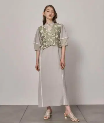 PUBLIC TOKYO 컷 자카드 베스트 레이어드 원피스 슬립 포함