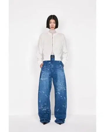 자연 패턴 자카드 와이드 레그 진