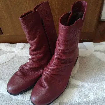 가죽 빨간색 숏부츠 지퍼 알리토