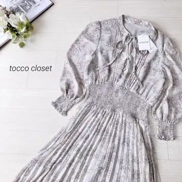 toccocloset 리본 포함 셔링 플라워 프린트 플리츠 원피스