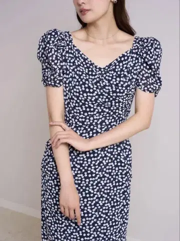 체리 패턴 원피스 네이비 M