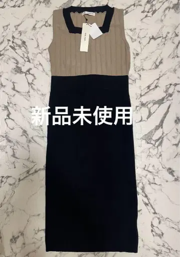 로얄 파티 슬리브리스 니트 원피스 블랙 베이지