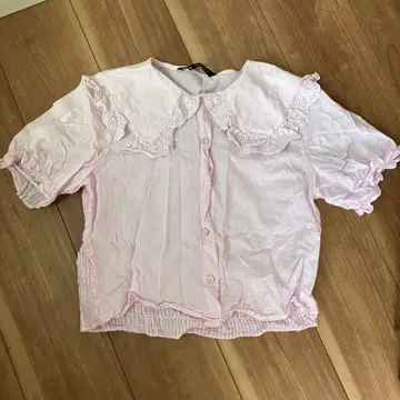 자라 프릴 옷깃 반팔 셔츠 S 사이즈 핑크