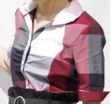 나라 까미체 체크 무늬 반소매 셔츠