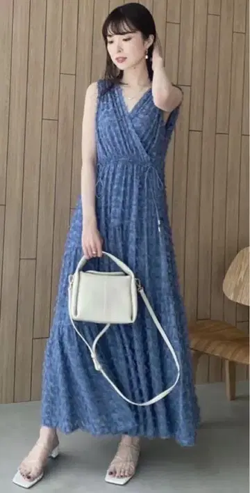 프레이 아이디 새상품 프린지 자카드 캐시 쿨 원피스 S 블루