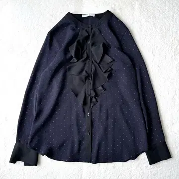 23SS BEIGE, MAKALU 프릴 블라우스 네이비 WEB 한정판