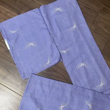 보라색에 도트와 나비 무늬 명주 코몬 워셔블 기모노