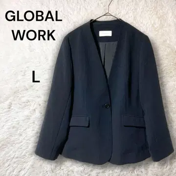 글로벌 워크 여성용 노카라 싱글 자켓 봄/가을 네이비 L