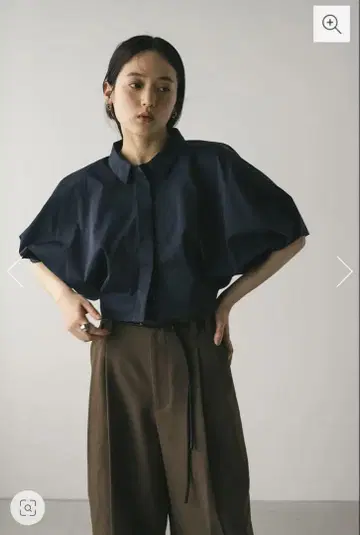 STYLEMIXER 돌먼 숏 셔츠 네이비 벌룬 슬리브 셔츠