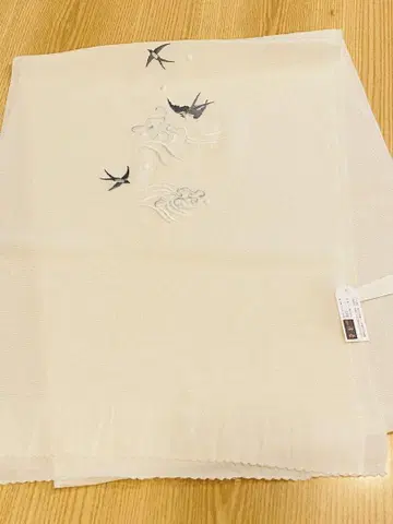 여름용 크림색 제비와 파도 자수 오비 장식 천 [카라슈]
