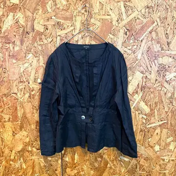 UNITED ARROWS 노카라 자켓 린넨 100% 블랙 M
