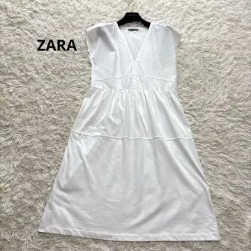 ZAR 자라 롱 원피스 티셔츠 원피스 절개 화이트 V넥