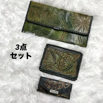 천연 가죽 카빙 지갑, 패스 케이스, 키 케이스, 재패니즈 모던, 에스닉