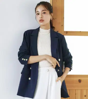 손세탁 골드 버튼 테일러드 자켓 네이비