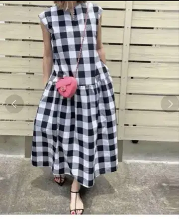 Myu 블록 체크 원피스  느긋한  와이드  미사용