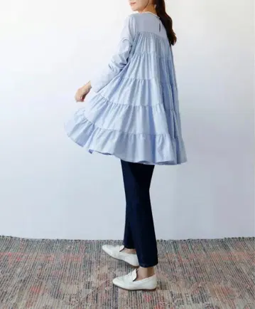 엘프랭크 티어드 원피스 튜닉 미니 원피스 블루