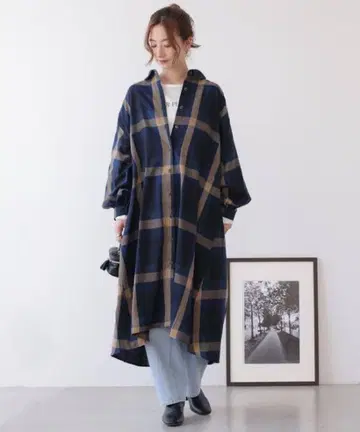 레이 카즌 빅 체크 셔츠 원피스