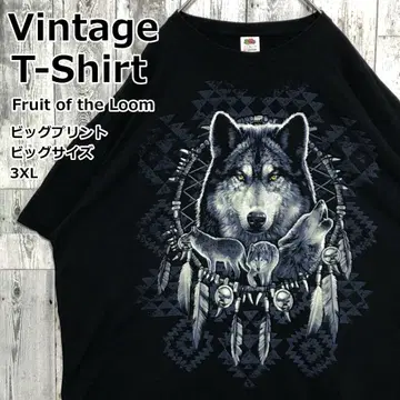 프룻 오브 더 룸 늑대 울프 애니멀 티셔츠 90s 블랙 3XL
