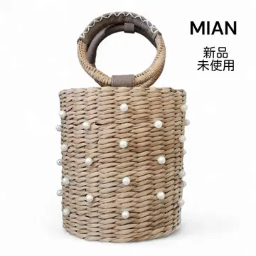 MIAN 바스켓백 FREE 그레이쉬 베이지 펄 장식 원통형 토트백