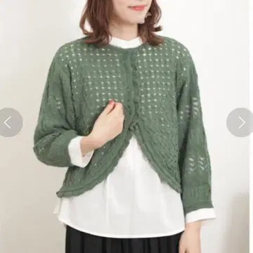 사만사 모스모스 시스루 프릴 가디건 그린 모리걸