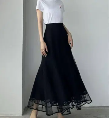 Louere 밑단 파이핑 튤 머메이드 스커트