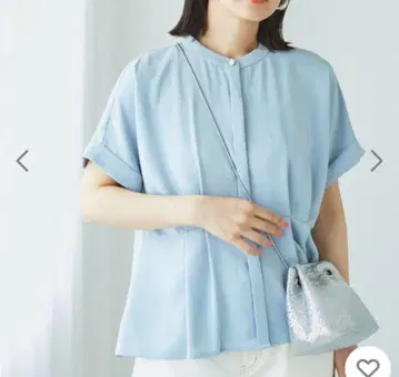VIS 스카이블루 허리 턱 블라우스 반팔
