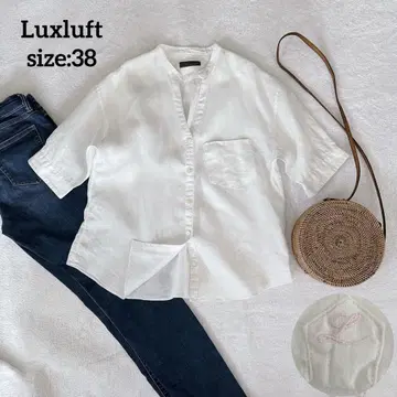 Luxluft 린넨 100% 키 넥 셔츠 반팔 일본제