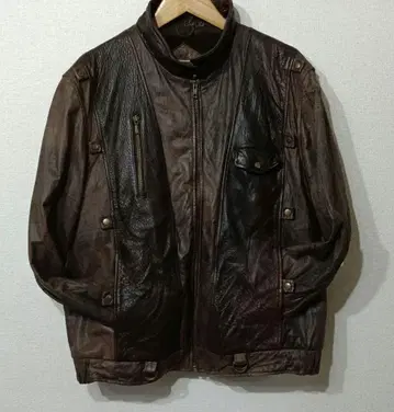 VINTAGE 빈티지 개성 있는 디자인 보아 안감 페이드 가죽 자켓