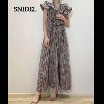 SNIDEL 스나이델 오버 숄더 롱 원피스 S 체크