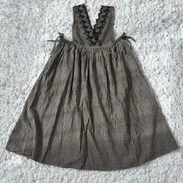 사만사 모스모스 스캘럽 자수 에이프런 원피스 깅엄 체크 M