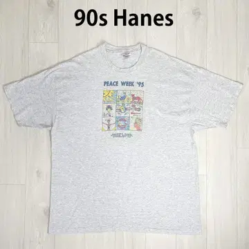 90년대 USA제 Hanes 싱글 스티치 티셔츠 아트 그레이 2XL