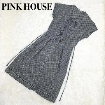 PINK HOUSE 깅엄 체크 롱 원피스 리본