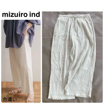 미즈이로 인드 * 크레이프 와이드 이지 팬츠 양류 그레이지 코튼 100