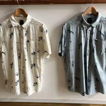 RVCA 아이보리/스카이블루 반팔 셔츠 M 2종 세트
