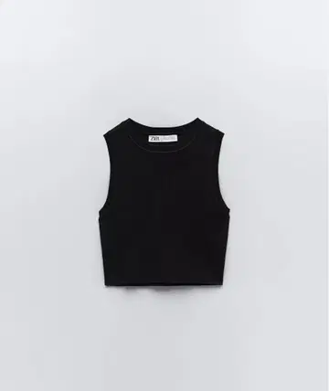 ZARA 베이직 크롭 니트 탑 블랙 S