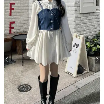 데님 뷔스티에 x 셔츠 원피스 앙상블