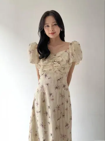 SNIDEL 스나이델 라메 도비 쉬폰 프린트 원피스