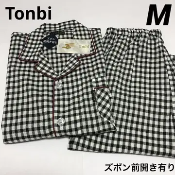 Tonbi 남성용 파자마 M 사이즈 반팔 롱 바지 체크 무늬