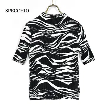 SPECCHIO 스페치오 플리츠 블라우스 상의 화이트 블랙