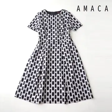 AMACA 아마카 올 패턴 워셔블 플레어 원피스 40