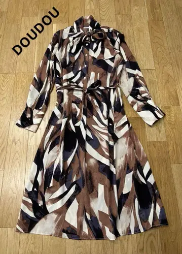 DOUDOU 원피스 보타이 올 패턴 벨트 두두