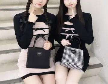 pium 피움 리본 테이프 플레이 야드 반팔 니트 원피스