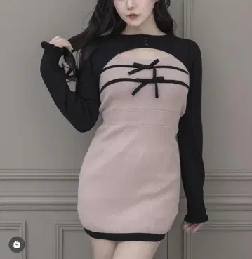 pium 피움 리본 테이프 플레이 야드 반팔 니트 원피스