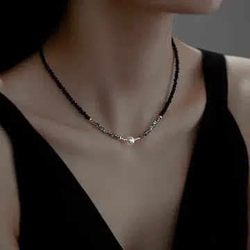 silver925 싱글 볼 펄 오닉스 골드 목걸이