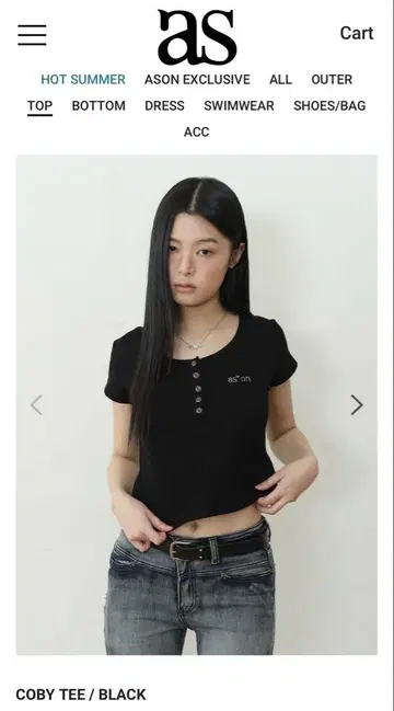 as"on ason 리프 버튼 티 블랙 탑 티셔츠 한국 한정판
